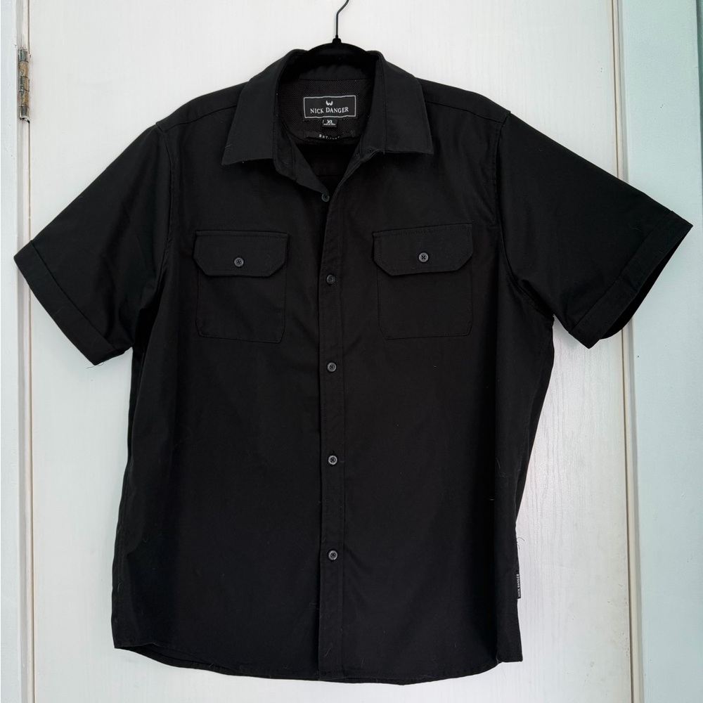 Nick Danger Men’s Black Short Sleeve Button Up Shirt Size XL Workwear Utility